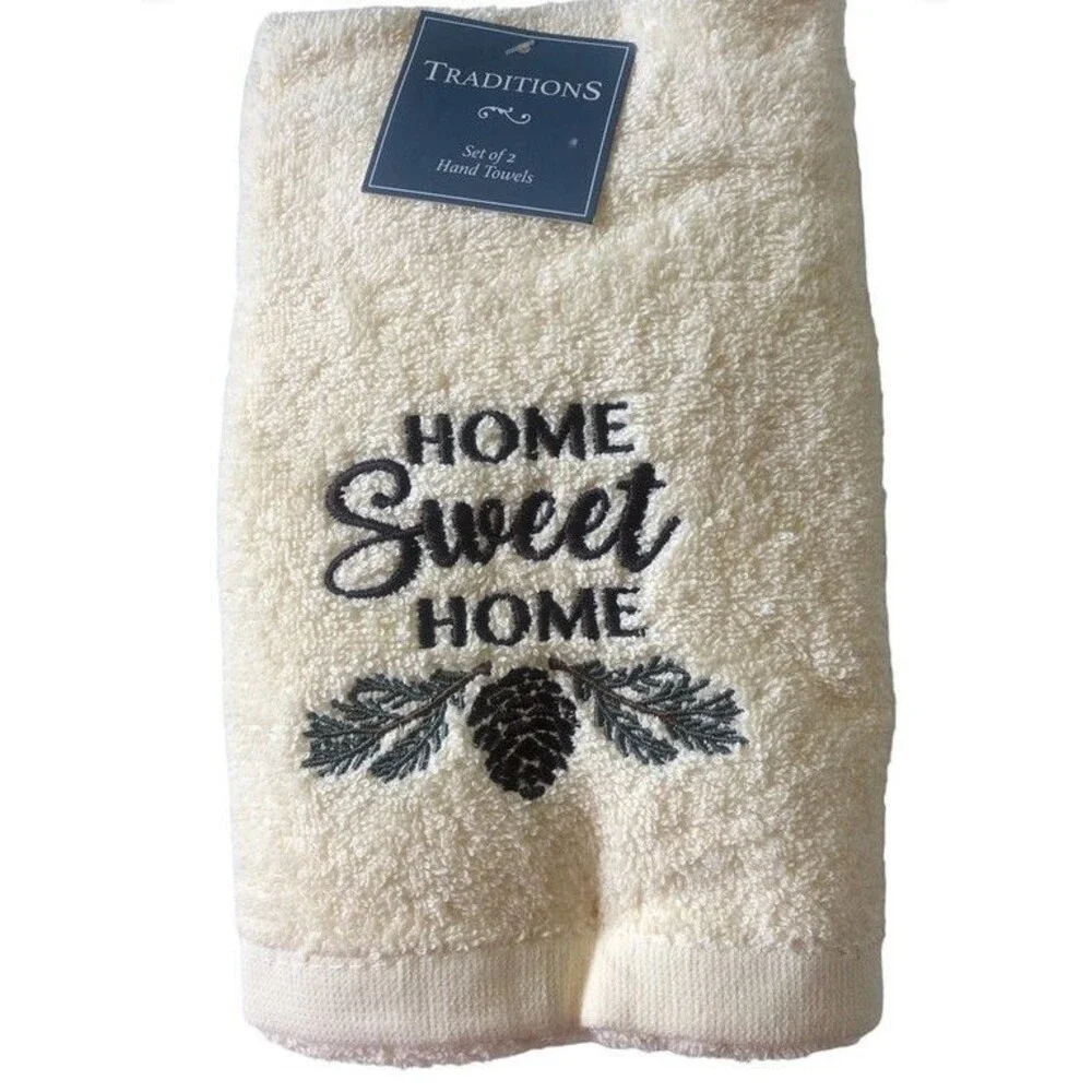 Traditions Hand Towels Home Sweet Home Embroidered Pinecone Cabin Camp Set of 2